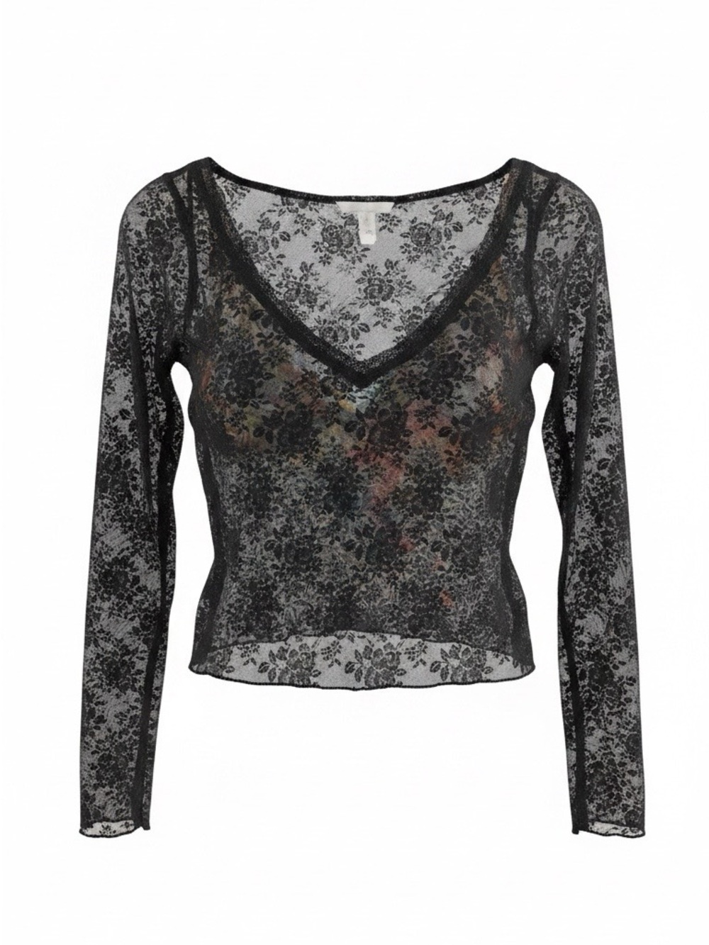 Urban Outfitters Black Lace Floral V-Neck Top